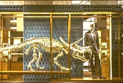 Gold DInosaur in the Louis Vuitton store Window in NYC